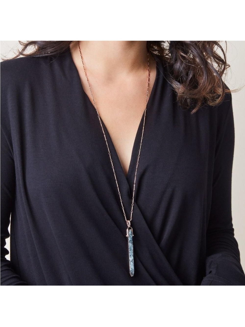 Stella & Dot Rose Gold Chain with Blue Jasper Spike Pendant